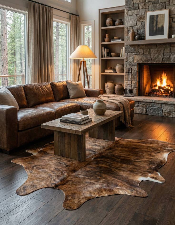 Detail image of 5' 5 x 5' 11 Cowhide Leather Rug