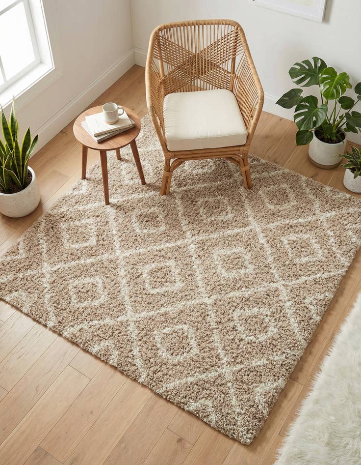 Detail image of  5' 3 x 5' 3 Lattice Shag Square Rug