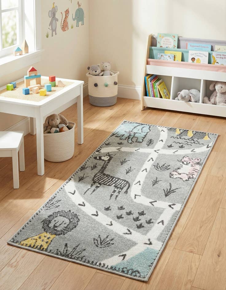 Detail image of 2' 2 x 4' Animals Whimsy Kids Runner Rug