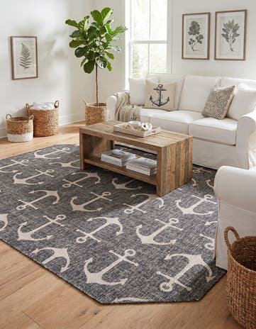 7' 10 x 10' Easy-Clean Coastal Indoor / Outdoor Oval Rug