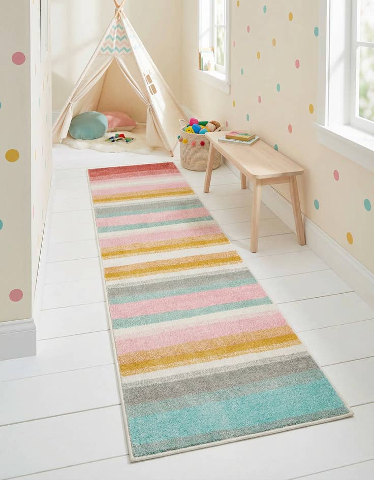 Detail image of 2' x 8' Rainbow Stripes Whimsy Kids Runner Rug