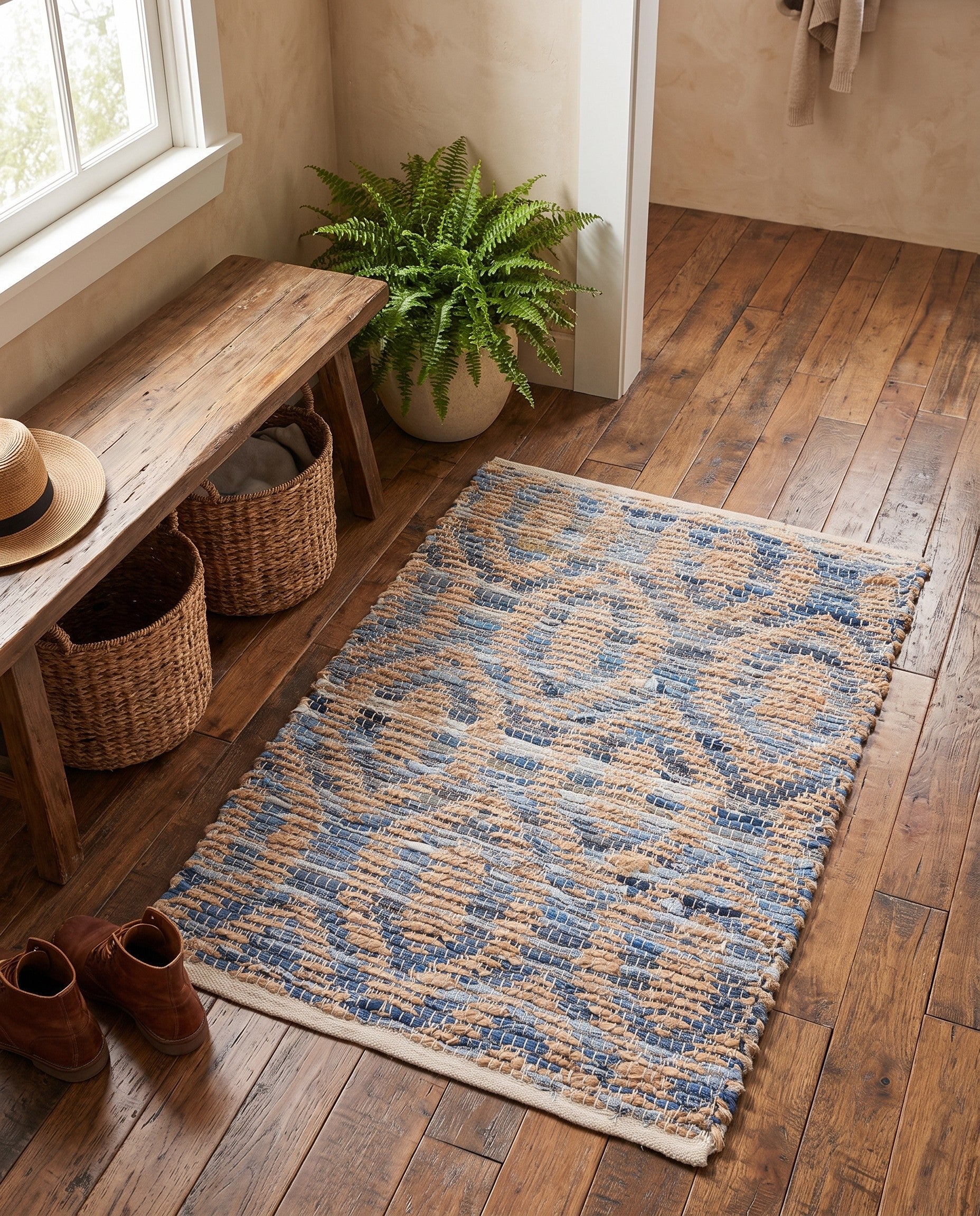 2' x 3' 1 Hand Woven Chindi Jute Rug