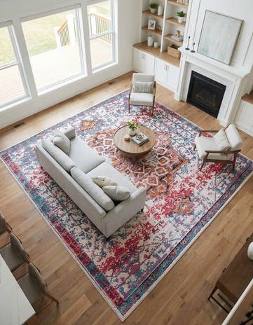 Ivory Orange Washable Francesca Square Rug
