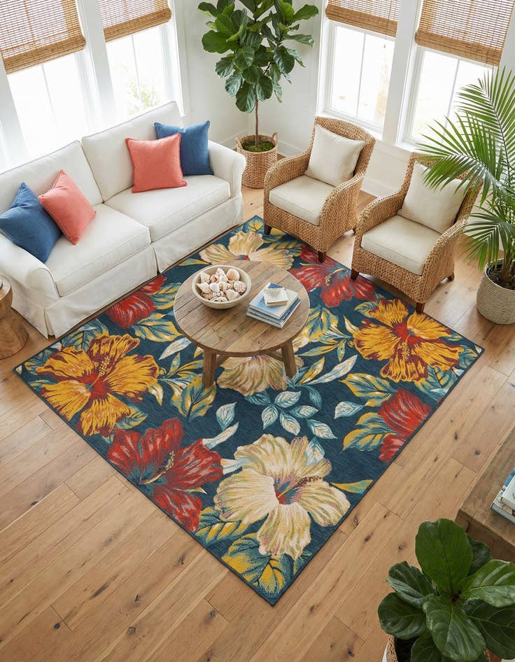 Detail image of 7' 10 x 7' 10 Washable Coastal Indoor / Outdoor Square Rug