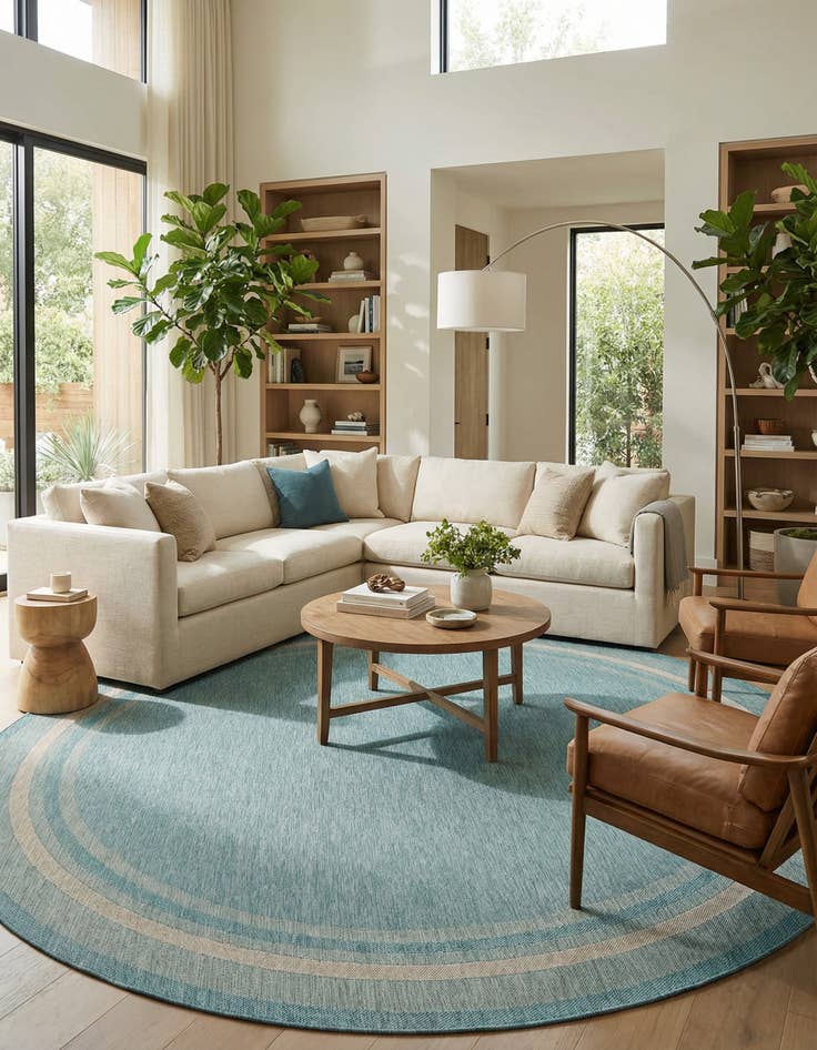 Detail image of 13' x 13' Washable Border Indoor / Outdoor Round Rug