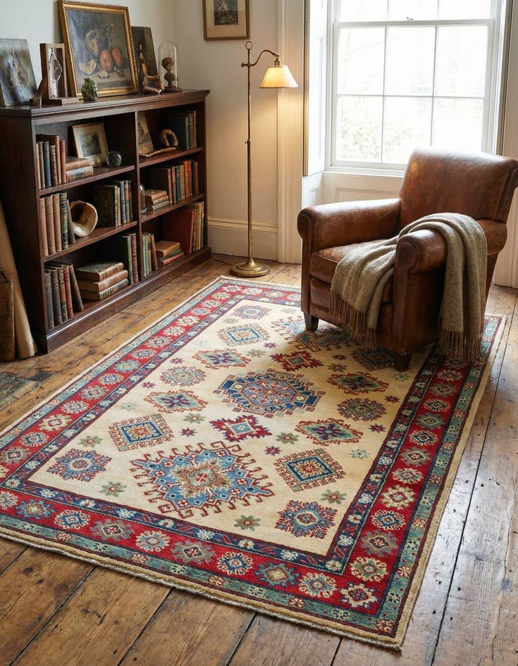 Detail image of 4' 2 x 6' Hand Knotted Kazak Rug