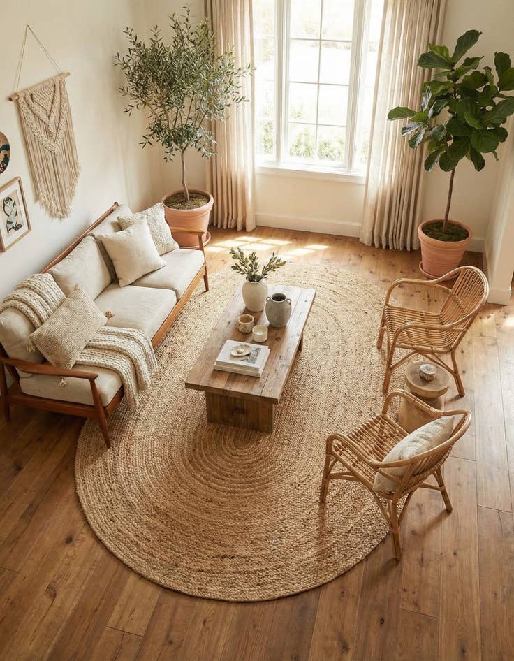 Detail image of 5' 1 x 8'  Hand Braided Jute Luxe Oval Rug