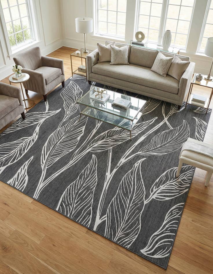 Detail image of 13' x 13'  Washable Botanical Indoor / Outdoor Square Rug