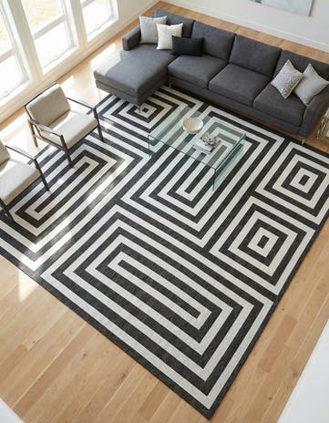 Black and White Easy-Clean Modern Indoor / Outdoor Square Rug
