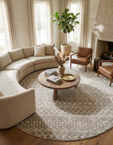 Beige Kasbah Trellis Round Rug