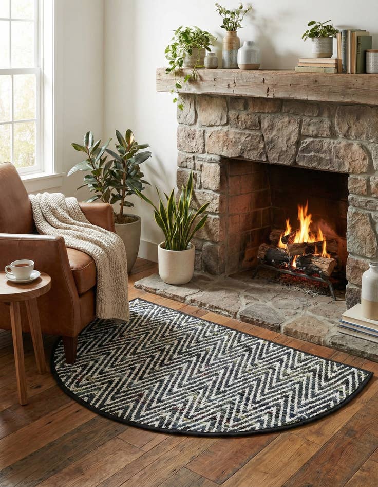 Detail image of 2' 2 x 3' 7  Hand Woven Chindi Chevron Hearth Rug