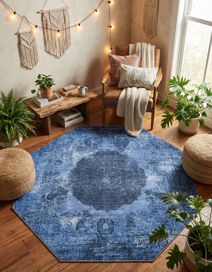 Detail image of 5' x 5'  Washable Yara Octagon Rug