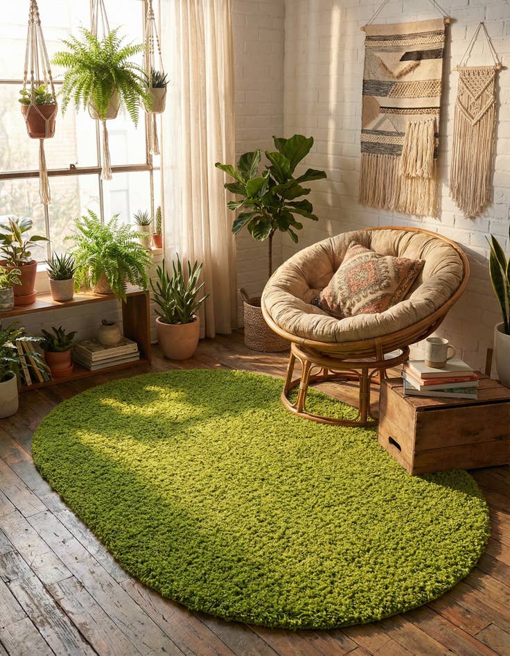 Detail image of 3' x 5' 3 Solid Shag Oval Rug