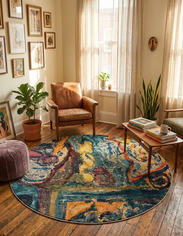 Detail image of 6' x 6'  Washable Haerfest Round Rug