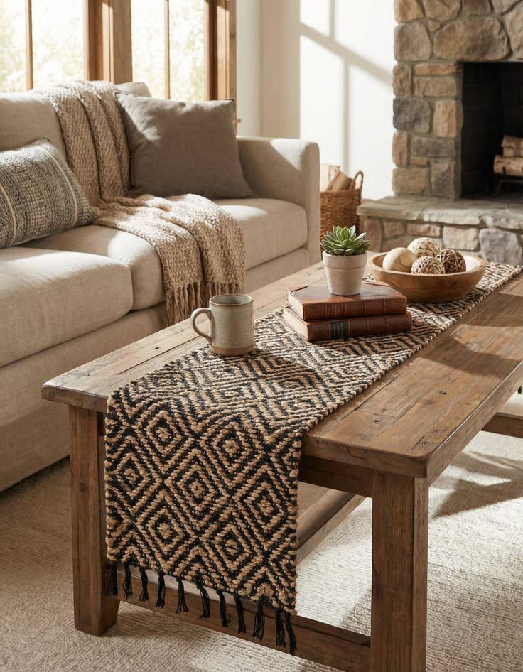 Detail image of 1' 2 x 4' 1  Hand Woven Braided Jute Table Runner Rug