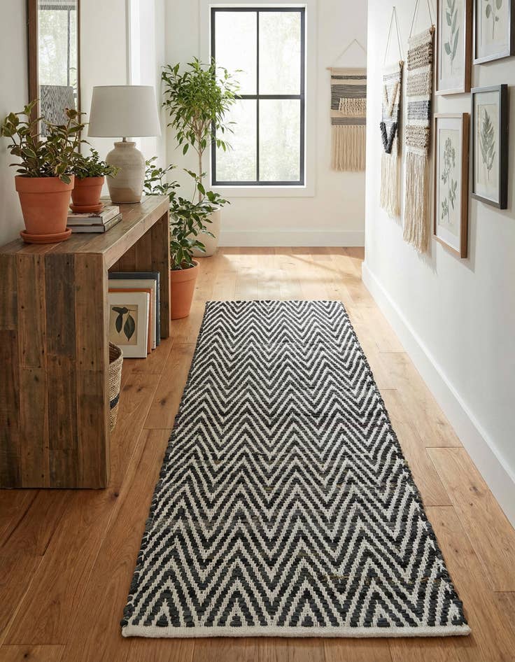 Detail image of 2' 2 x 6' 1 Hand Woven Chindi Chevron Runner Rug