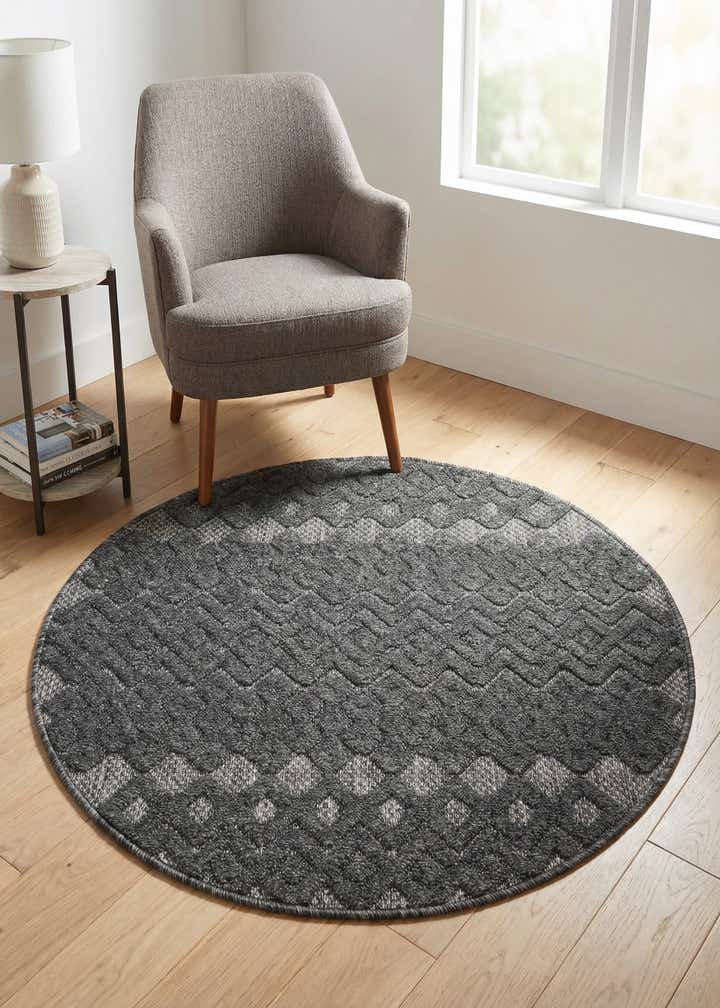 3' x 3' Easy-Clean Trellis Textured Indoor / Outdoor Round Rug