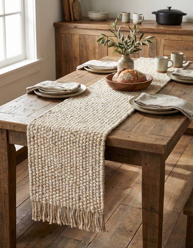 Detail image of 1' 2 x 6' 1  Hand Woven Chunky Jute Table Runner Rug