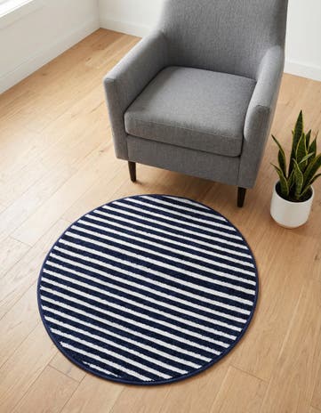 Navy Blue Easy-Clean Sabrina Soto Indoor / Outdoor Round Rug