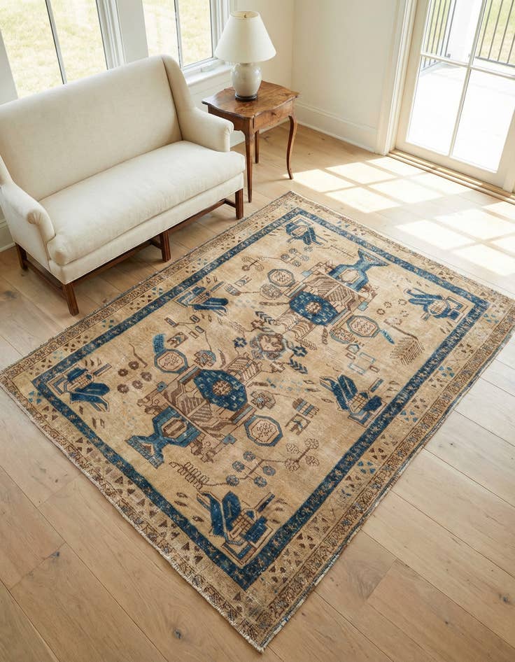 Detail image of 5' 2 x 6' 7 Hand Knotted Ultra Vintage Persian Wool Square Rug