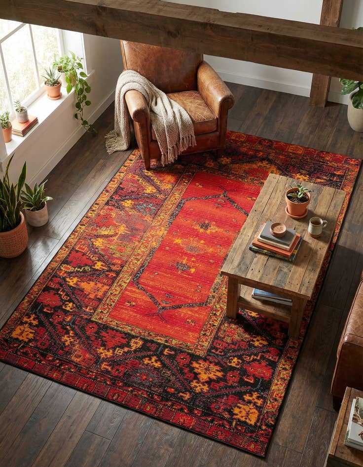 Detail image of 5' 3 x 8'  Washable Tribal Indoor / Outdoor Rug