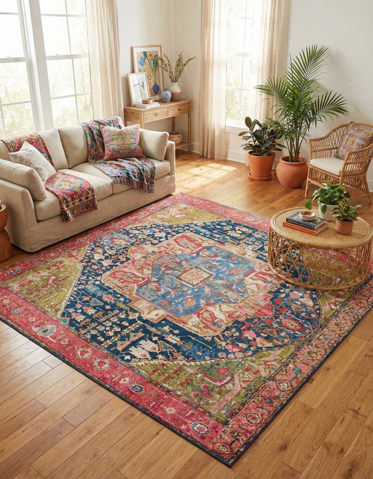 Detail image of 7' 10 x 7' 10 Easy-Clean Traditional Indoor / Outdoor Square Rug