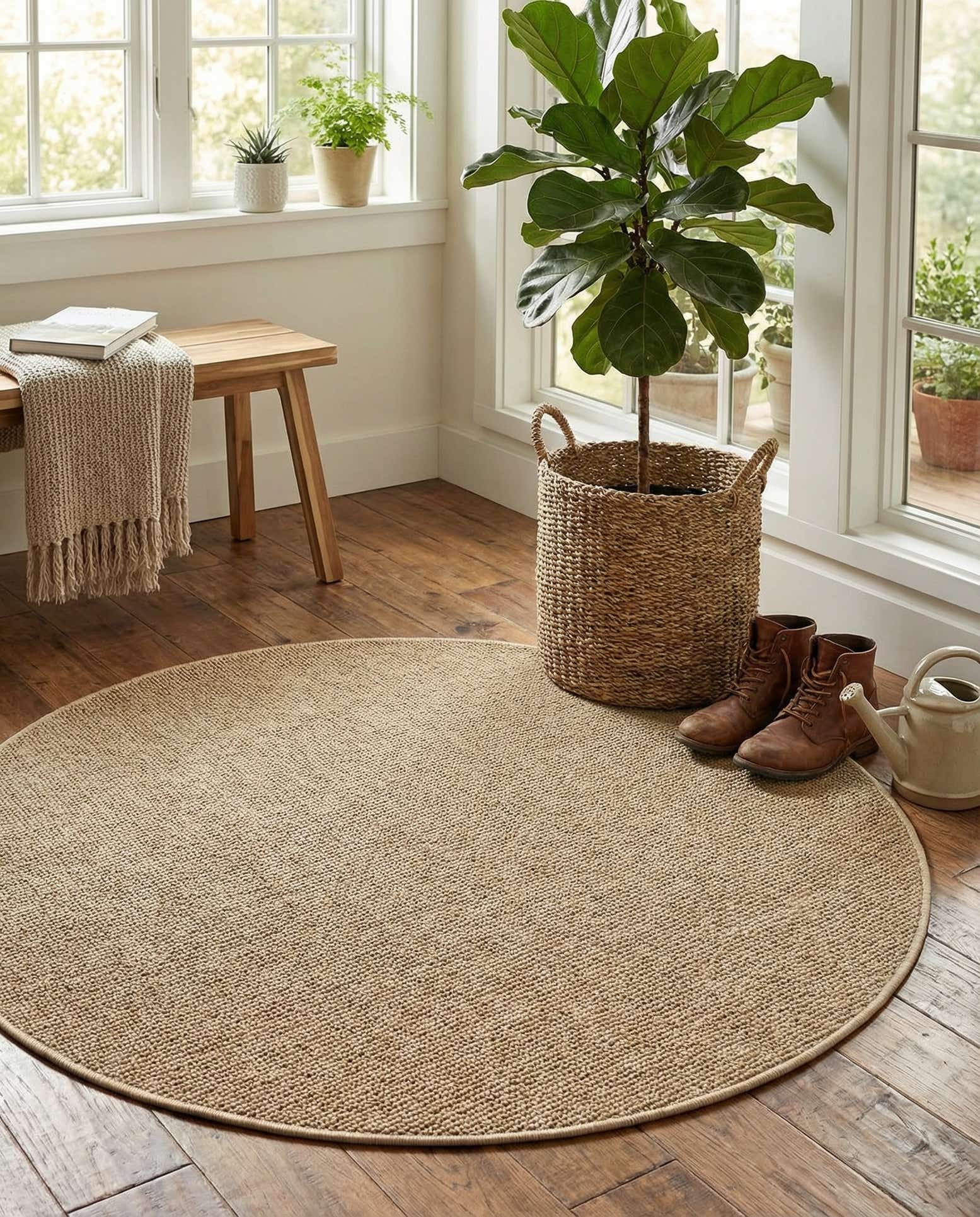 3' 1 x 3' 1 Easy-Clean Solid Indoor / Outdoor Round Rug
