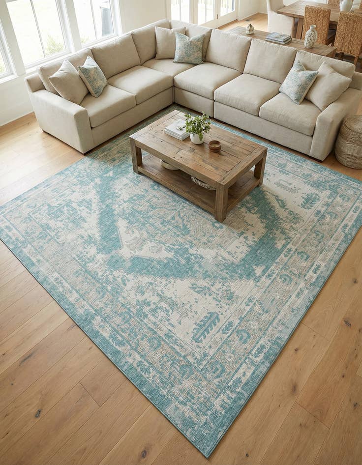 Detail image of 10' x 10' Washable Traditional Indoor / Outdoor Square Rug