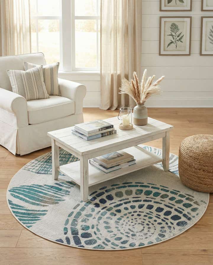 5' 3 x 5' 3 Easy-Clean Coastal Indoor / Outdoor Round Rug