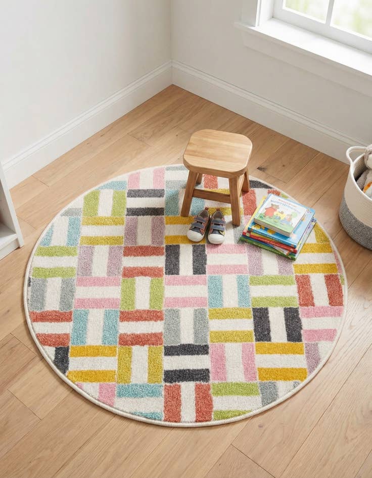 Detail image of 3' 3 x 3' 3 Checkered Whimsy Kids Round Rug