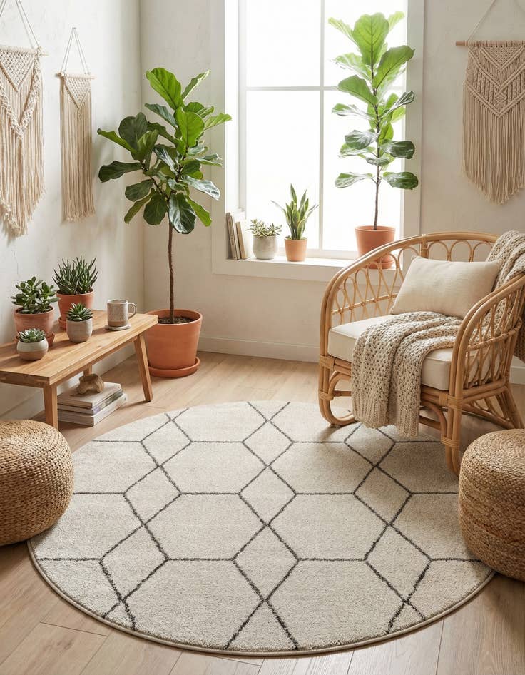 Detail image of 5' 3 x 5' 3 Lattice Frieze Round Rug