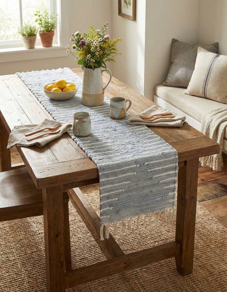 Detail image of 1' 2 x 4' 1  Hand Woven Chindi Cotton Table Runner Rug