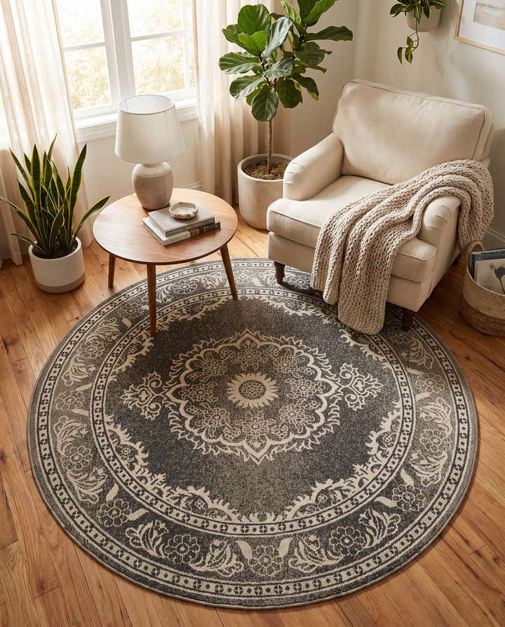185cm x 185cm Easy-Clean Traditional Indoor / Outdoor Round Rug