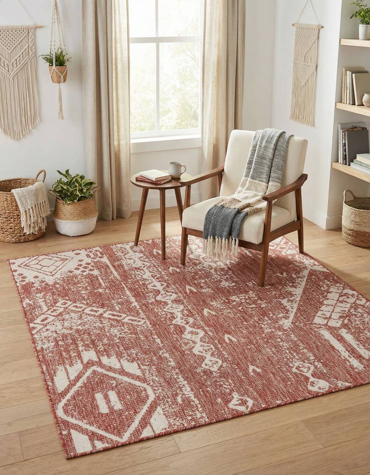 Detail image of 5' 3 x 5' 3 Washable Bohemian Indoor / Outdoor Square Rug