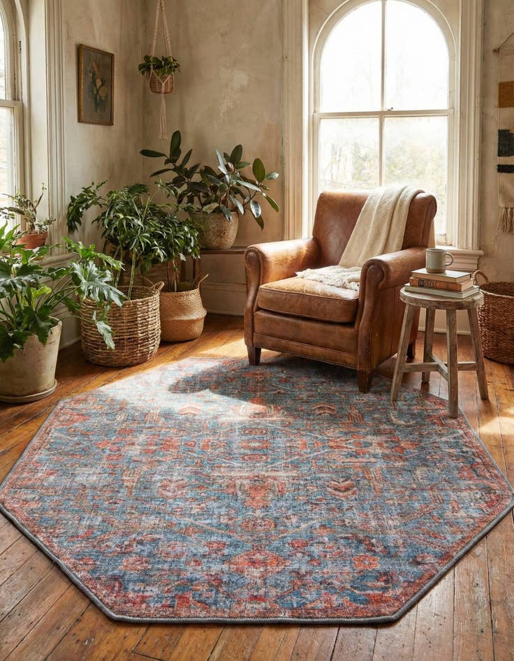 Detail image of 5' 3 x 5' 3  Washable Nostalgia Octagon Rug