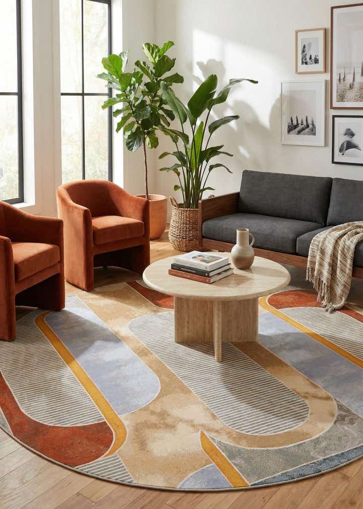 10' x 10' Easy-Clean Modern Indoor / Outdoor Round Rug