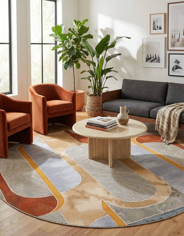 Detail image of 10' x 10' Easy-Clean Modern Indoor / Outdoor Round Rug
