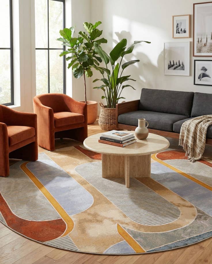 Detail image of 10' x 10' Easy-Clean Modern Indoor / Outdoor Round Rug