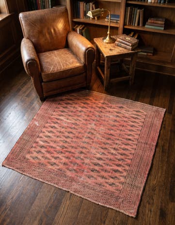 3' 7 x 4' 5 Hand Knotted Ultra Vintage Persian Wool Square Rug