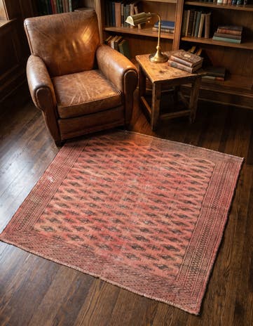 3' 7 x 4' 5 Hand Knotted Ultra Vintage Persian Wool Square Rug