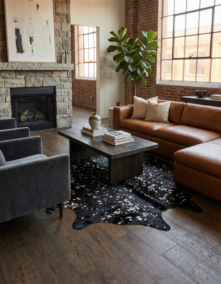 Detail image of 6' 8 x 6' 8 Cowhide Leather Square Rug