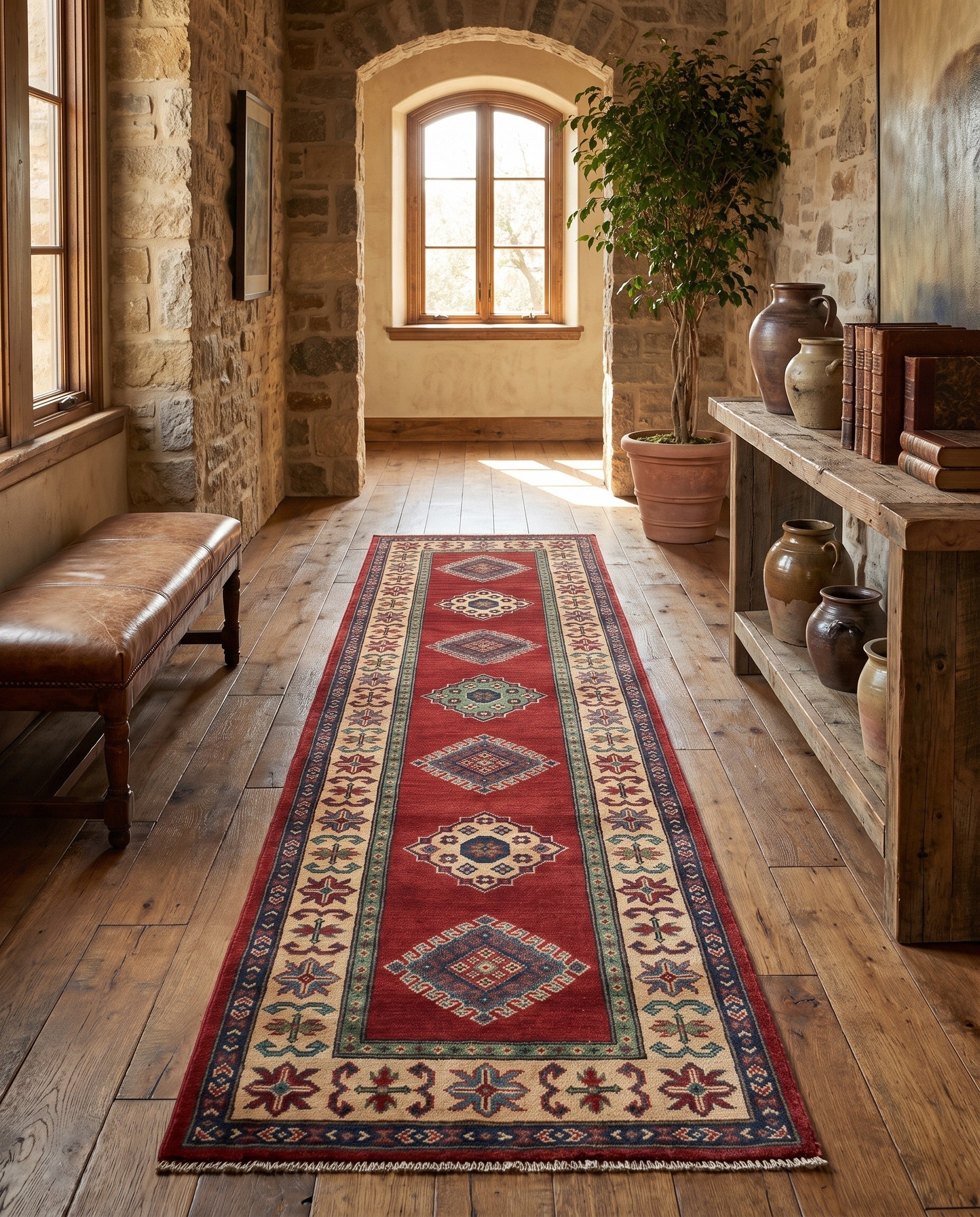 75cm x 295cm Hand Knotted Kazak Runner Rug