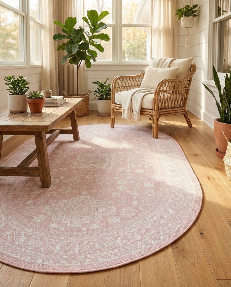 Detail image of 5' 3 x 8' Easy-Clean Aztec Indoor / Outdoor Oval Rug