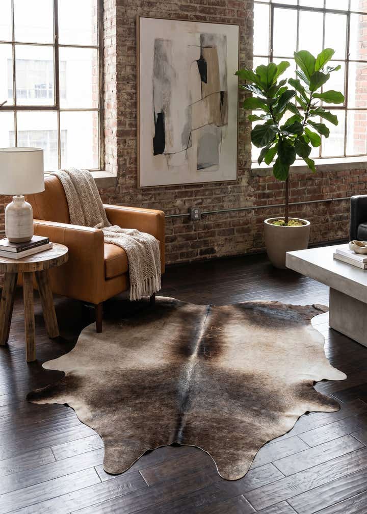 5' 8 x 6' 2 Cowhide Leather Square Rug