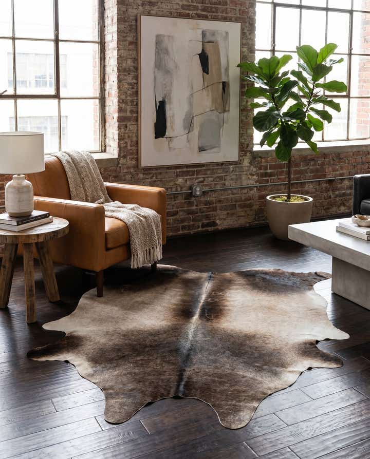 5' 8 x 6' 2 Cowhide Leather Square Rug