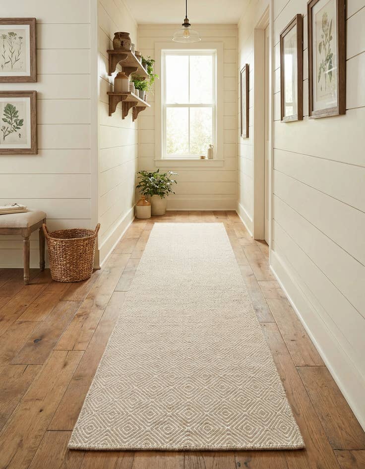 Detail image of 2' 7 x 12'  Hand Woven Geo Trellis Flatweave Runner Rug