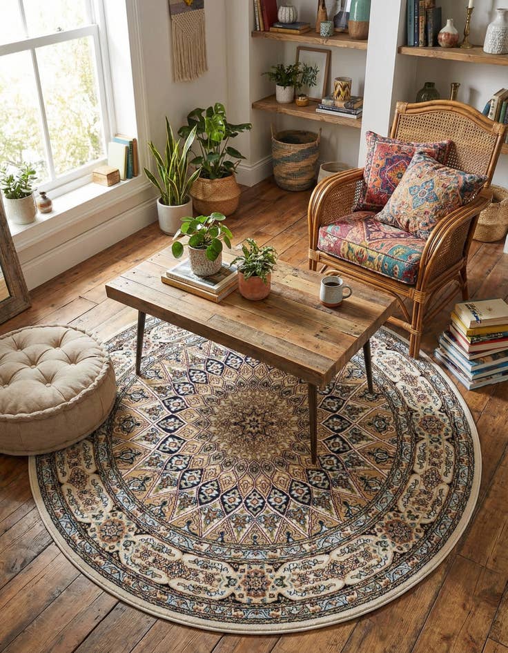 Detail image of 5' 3 x 5' 3 Nain Design Round Rug