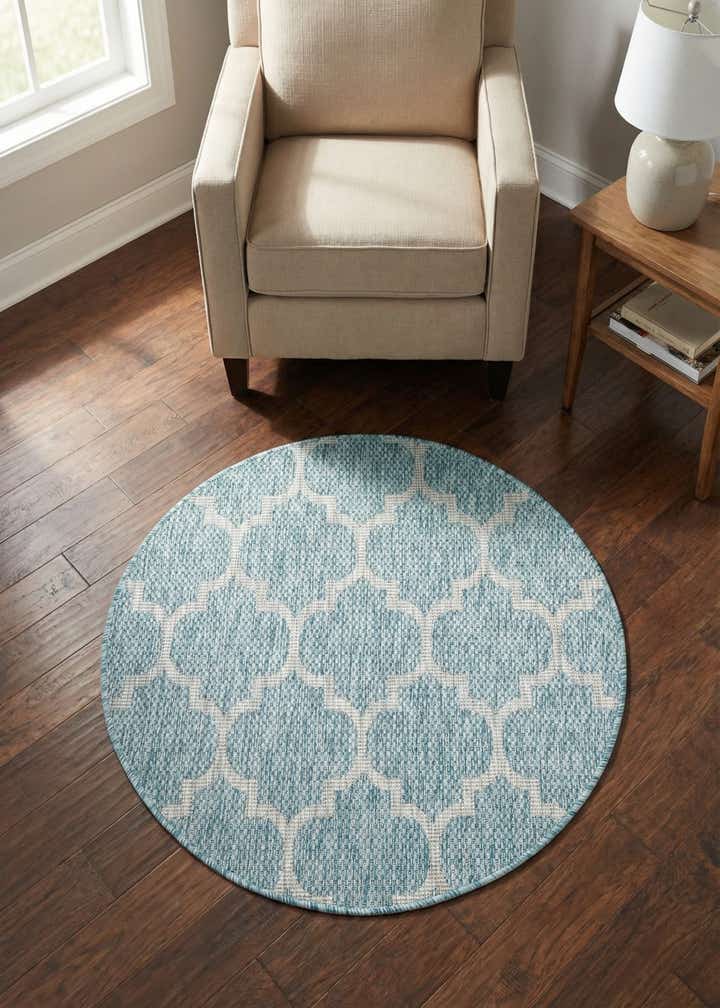 3' x 3' Easy-Clean Trellis Indoor / Outdoor Round Rug