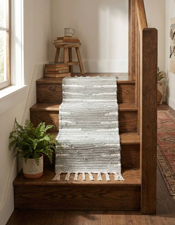 Detail image of 0' 9 x 2' 6  Hand Woven Chindi Cotton Stair Rug