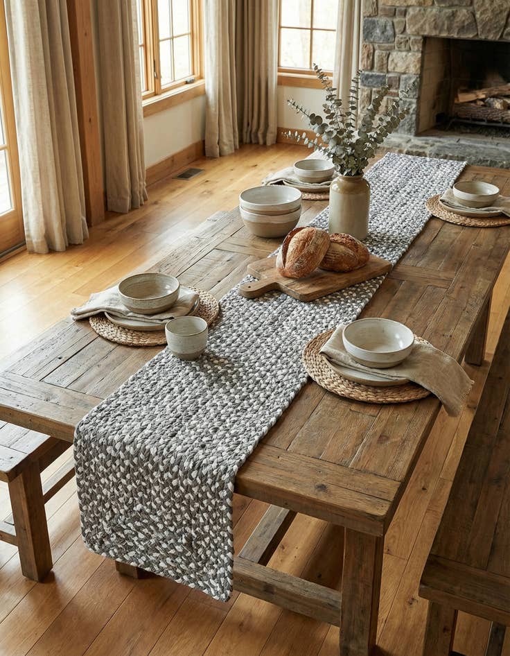 Detail image of 1' 2 x 6' 1 Handmade Braided Chindi Table Runner Rug
